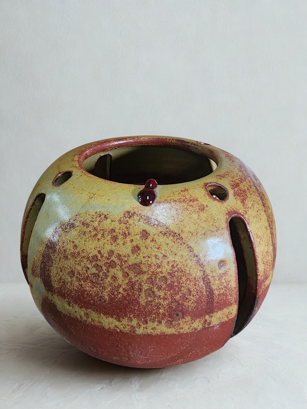 Handcrafted Yellow and Rust Ceramic Decorative Vase